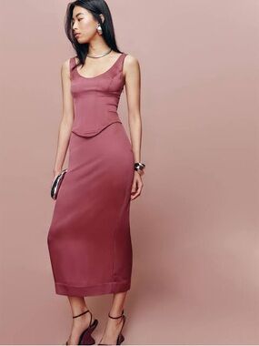 Reformation Pink Elina Corset Satin Dress Size 2